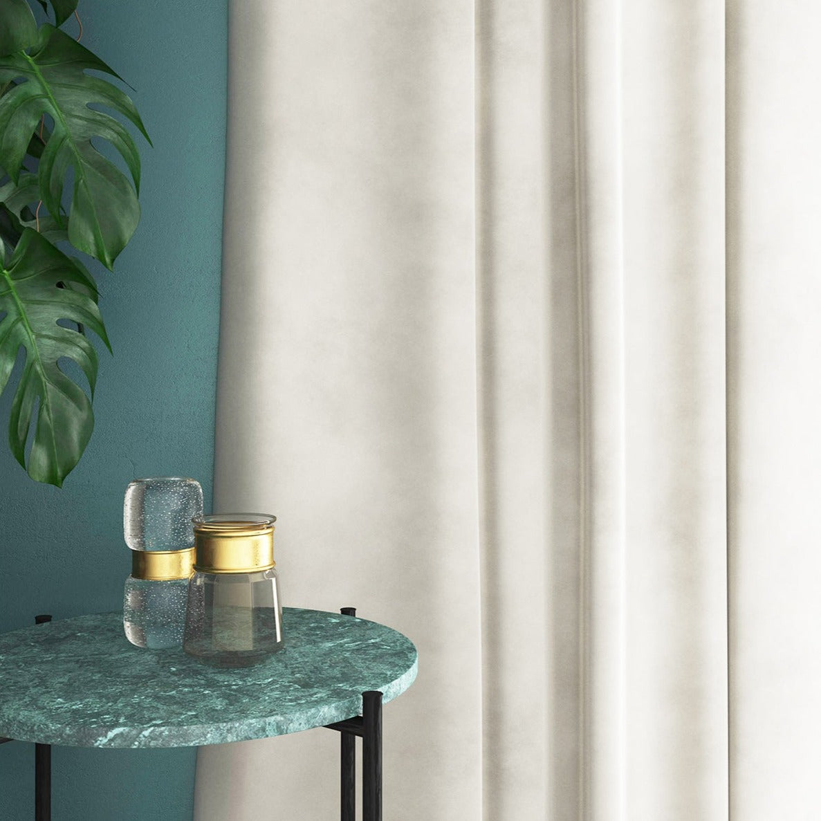 Velvet curtain in white