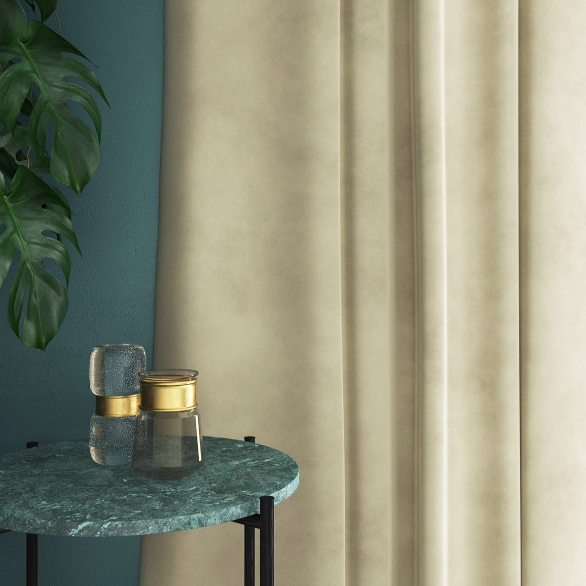Velvet curtain in cream