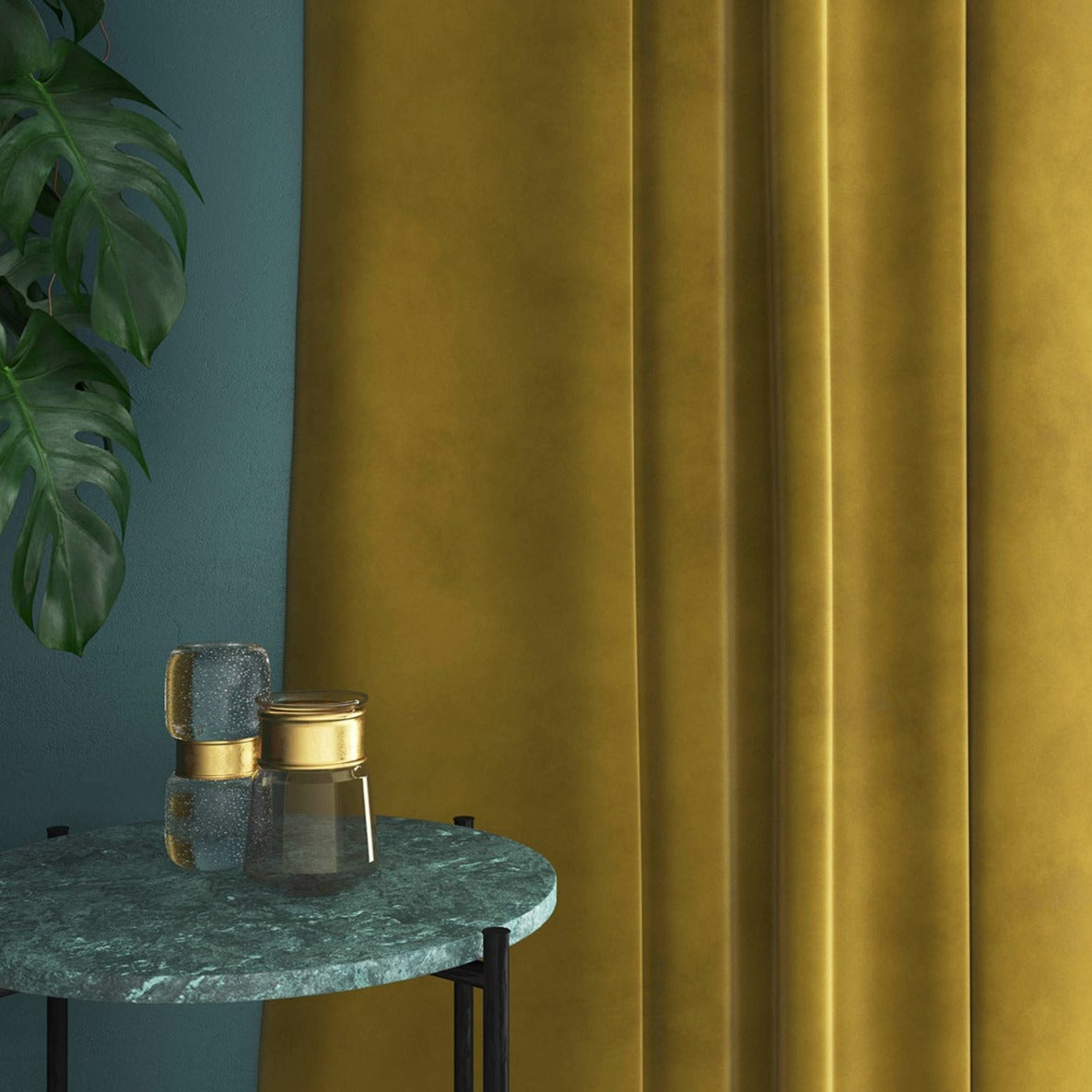 Velvet curtain in yellow