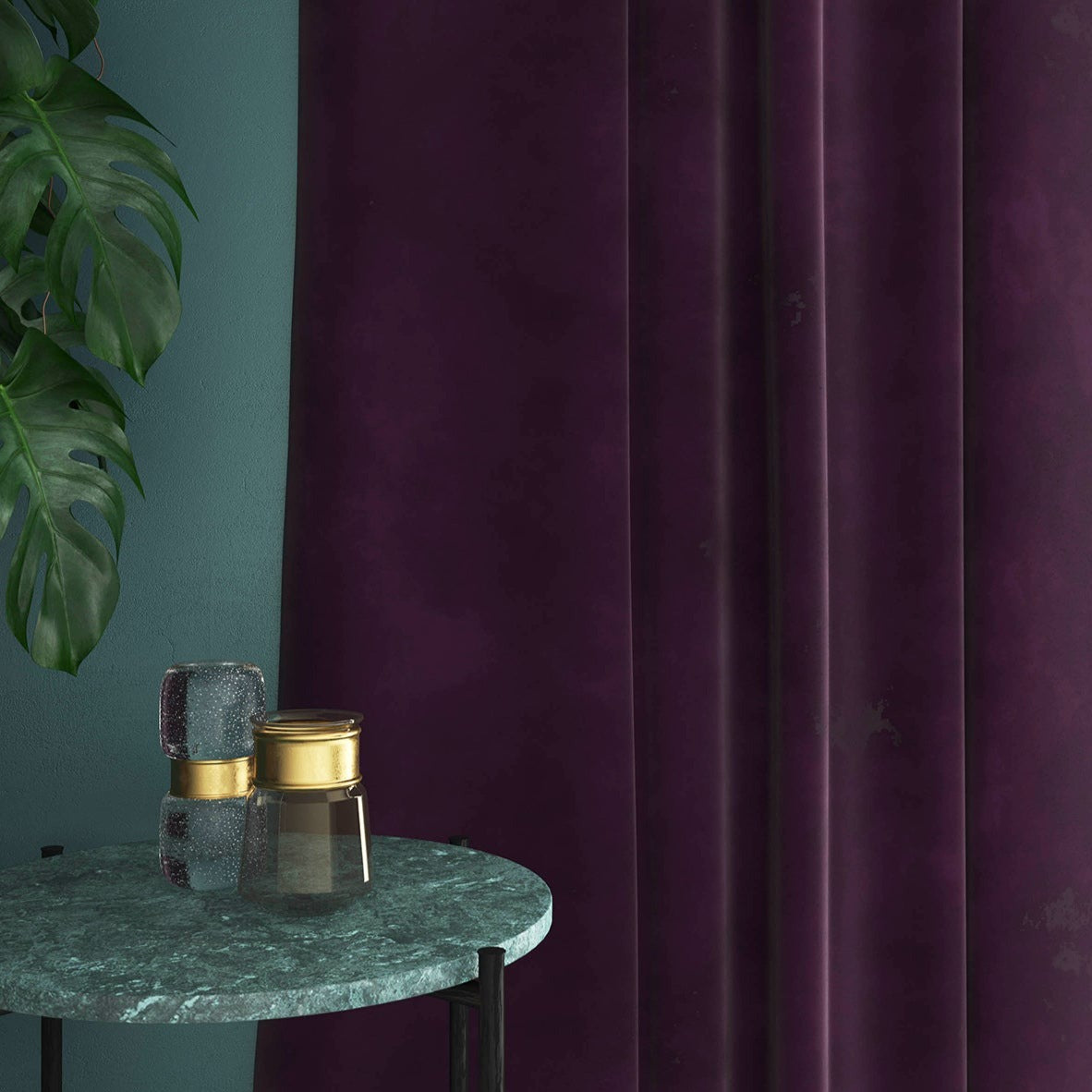 Velvet curtain in purple
