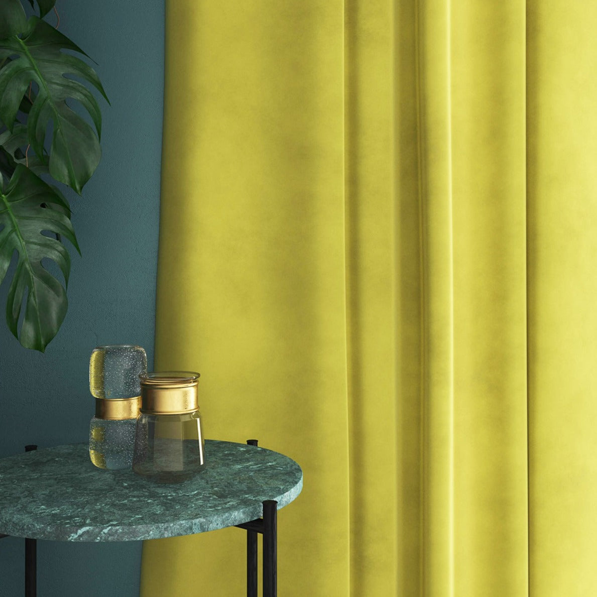 Velvet curtain in yellow
