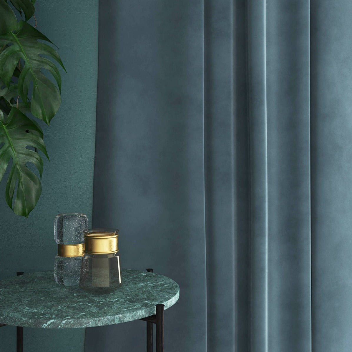 Velvet curtain in blue