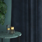 Dark Blue velvet curtains with a stain resistant finish