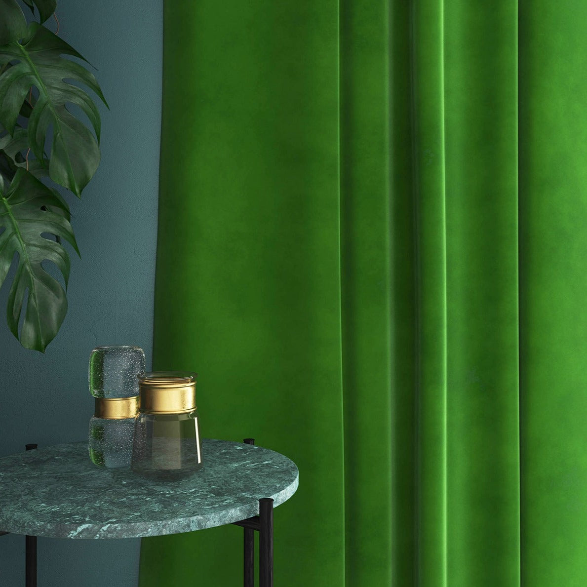 Velvet curtain in green
