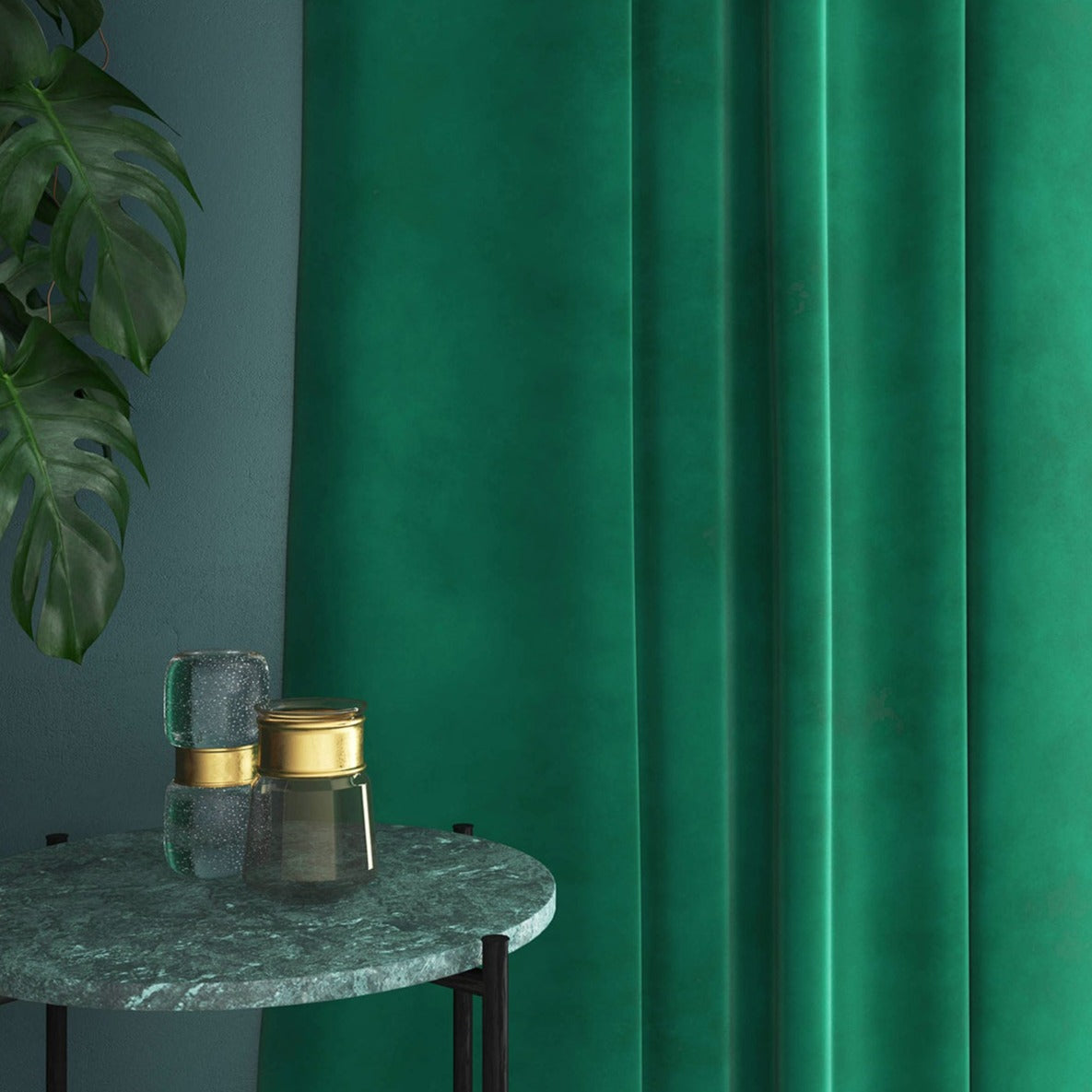 Velvet curtain in green