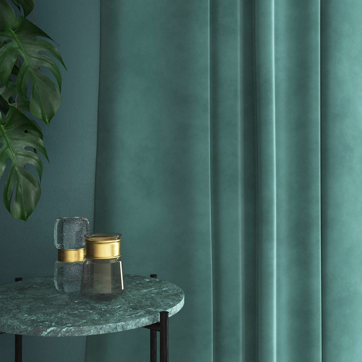 Velvet curtain in blue