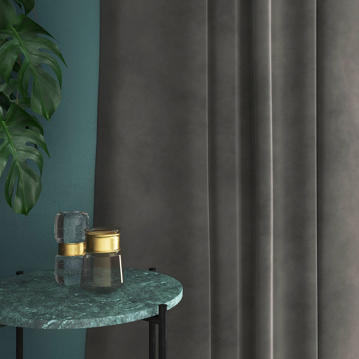 Velvet curtain in grey