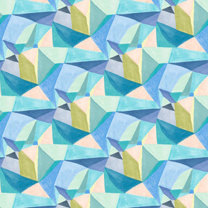 Velvet fabric with a contemporary blue geometric design with a stain resistant finish