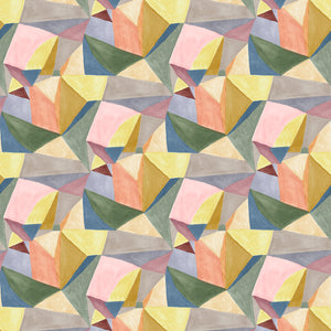 Velvet fabric with a contemporary multicoloured geometric design with a stain resistant finish
