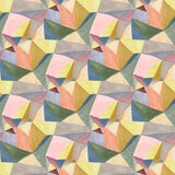 Velvet fabric with a contemporary multicoloured geometric design with a stain resistant finish