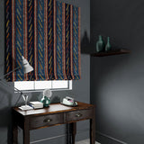 Velvet blind in a dark blue striped velvet fabric