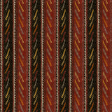 Striped velvet fabric in dark red and brown colours with a stain resistant finish