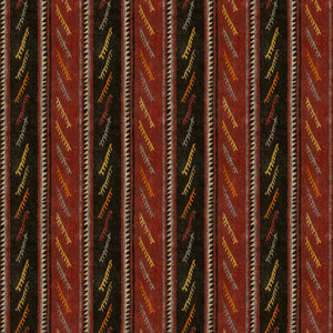Striped velvet fabric in dark red and brown colours with a stain resistant finish