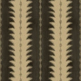 A printed linen fabric sample in black and off white featuring a striped fern 